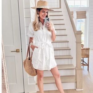 J. Crew White Linen Mini Dress missing belt button front cotton summer